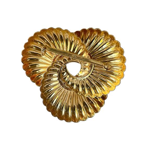 1980s Gold Plate Fluted Design Curved Intertwined Circles Stylized Pin Brooch - Picture 2 of 3